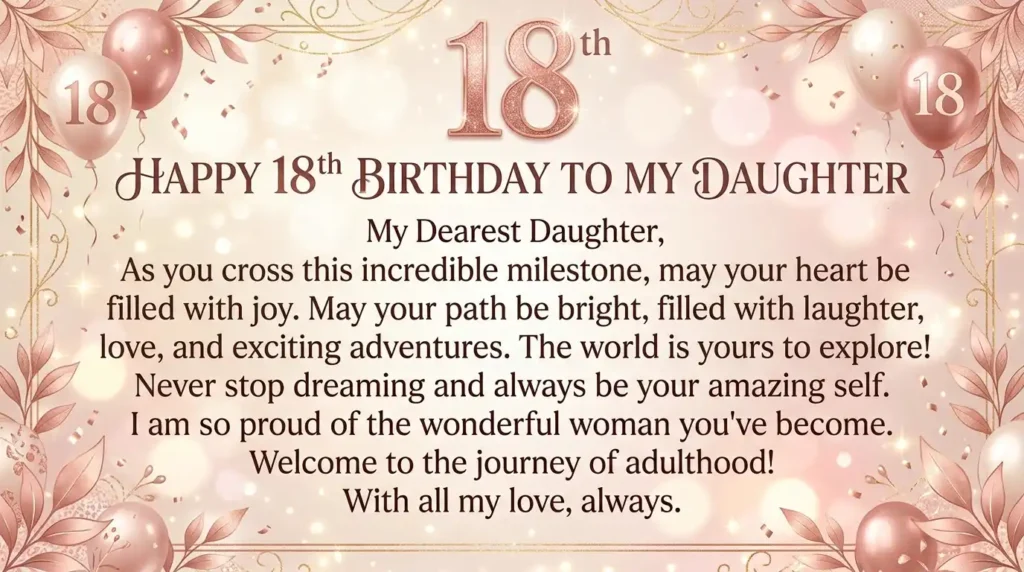 18th Birthday Wishes for Daughter